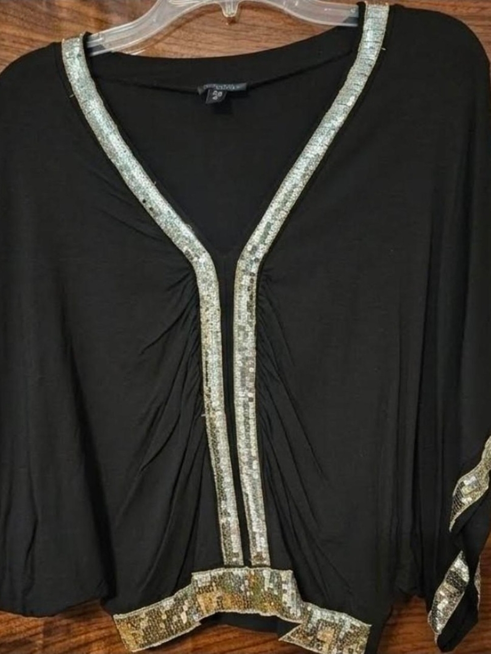 Black Sequin-Trim Tunic Top - Unknown Brand